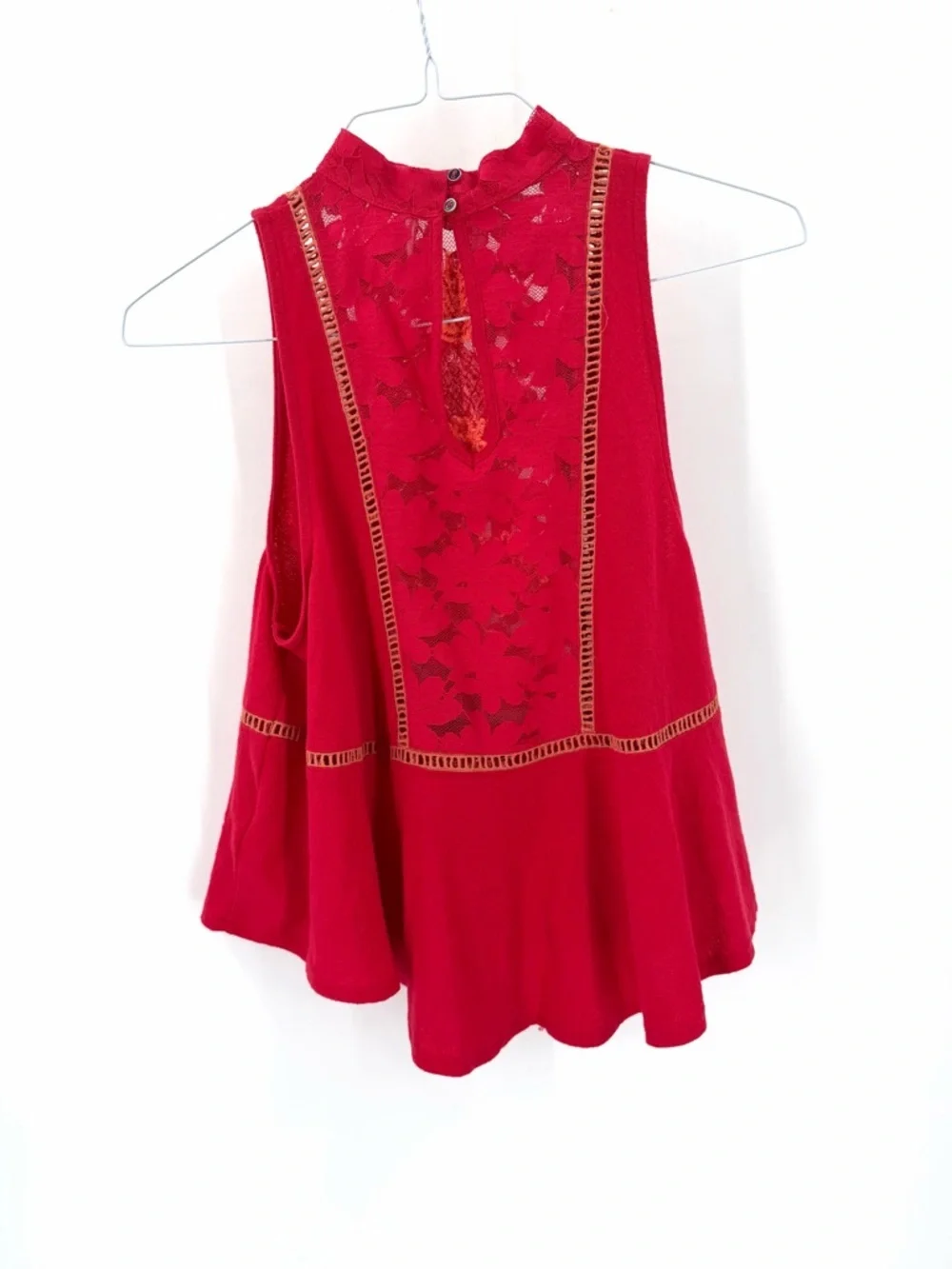Free People Boho Cottagecore Pineapple Lace Embroidered Flora Swing Tank Top - Picture 7 of 8
